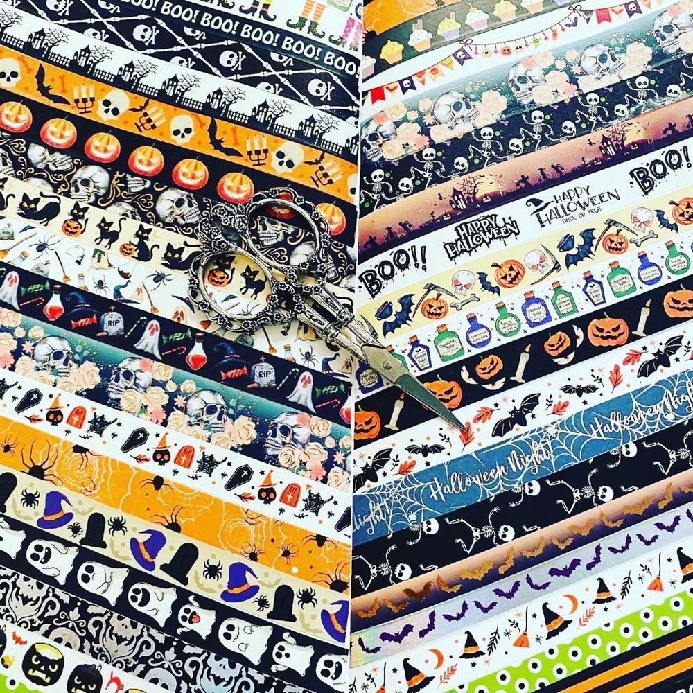 Black Cat Riding Broomstick, Halloween Scene, Washi Tape Set of 2 - Picture 10 of 10